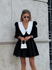 Lapel Color Clash Mini Dress