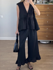 Lace-up Sleeveless Vest and Pants Set