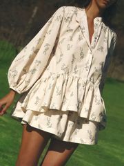 Bubble Sleeve Printed Shorts Set