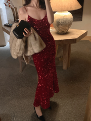 Retro Sequin Halter Long Dress