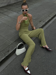 Asymmetric Halter Crop Top Wide Leg Pants Set