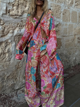 Printed Long Sleeve V-Neck Loose Pants Set