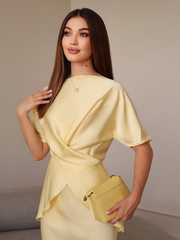 Satin Tie Back Solid Skirt Set