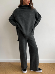 Plain Turtleneck Knit Pants Set