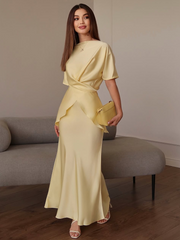 Satin Tie Back Solid Skirt Set