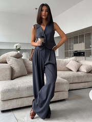 Solid Color Blazer Vest Two Piece Set