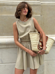 Round Neck Vest Pleated Skirt Set