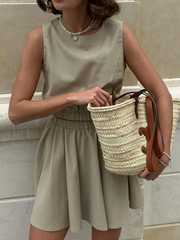 Round Neck Vest Pleated Skirt Set