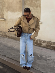 Loose-fitting short double-breasted jacket