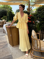 V-neck Ruffle Short Sleeve Skirt Set