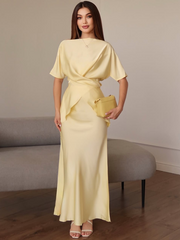 Satin Tie Back Solid Skirt Set