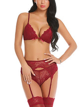 Ensemble de lingerie 3 pièces dos nu en dentelle crochetée