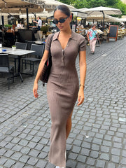 Split Ribbed Knit Long Dress