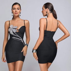 Mini-robe noire FUSAE avec fleur en cristal