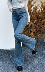 Vintage '90s Seamed Trim Mid Waist Skinny Flare Jeans - Blue