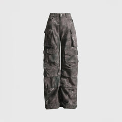 HIGH WaistED CARGO TROUSERS - DARK GREY