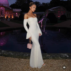 Bell Sleeve Strapless Lace Mermaid Dress