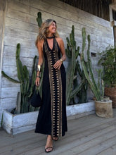 Positioning Print V-Neck Halter Back Long Dress