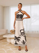 A Shell Print Off-The-Neck Cinched Waist A-Line Dress