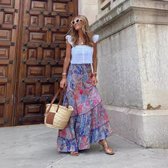 Printed Loose-Fitting Long Skirt