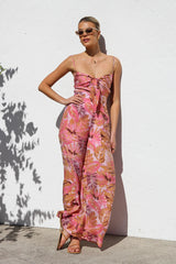 Botanical Print Strappy Resort Style Wide-leg Pants Jumpsuit