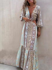 V-Neck Open Waist Tie Dress