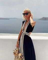 Deep V-neck Tie Maxi Dress Cardigan Cover Up