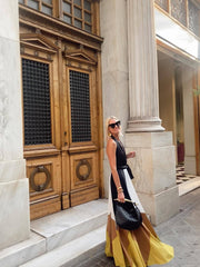 Colorblock Lace-up Halter Long Skirt