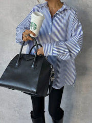 Striped print loose versatile long-sleeved shirt