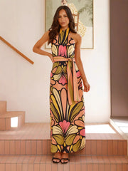 A Long Vacation Dress With A Printed Belt