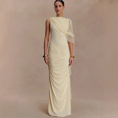 Shawl Mesh Hip Skirt Midi Dress