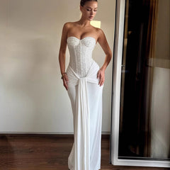 Ribbon Sequined Tube Top Maxi Dress