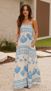 Shell Print High Waist Slip-On Midi Dress