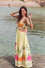 Printed Waist-Baring Maxi Dress