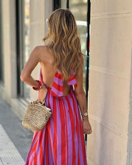 Sleeveless Lace-up Striped Print Club Party Dress