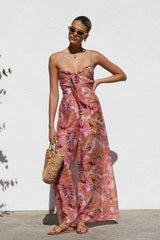 Botanical Print Strappy Resort Style Wide-leg Pants Jumpsuit