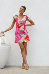 With Bow Shoulder Summer Vacation Mini Dress