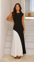 Black And White Color-Blocking Long Dress