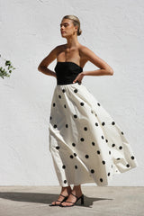 Polka Dot Print Paneled Maxi Dress