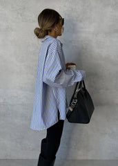 Striped print loose versatile long-sleeved shirt