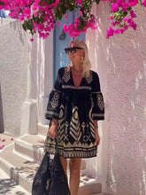 Positioned Print Trumpet Sleeve Dress