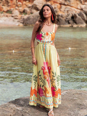 Printed Waist-Baring Maxi Dress
