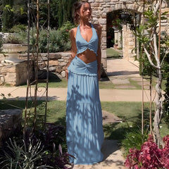 Halter Strap Twisted Maxi Skirt Set