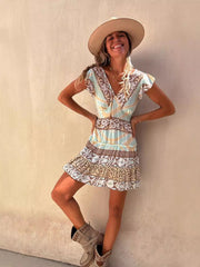 Positioned Print Ruffle Pendant Dress