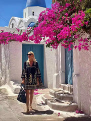 Positioned Print Trumpet Sleeve Dress