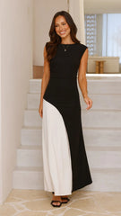 Black And White Color-Blocking Long Dress