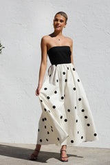 Polka Dot Print Paneled Maxi Dress