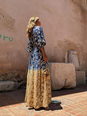 Printed V-Neck Open Back Waist Wide-Leg Jumpsuit