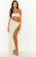 Sleeveless Navel-Exposed Knit Tube Top Long Dress