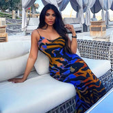 With Print Backless Halter Dress